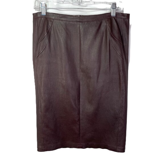 Sylvie Schimmel Paris Oxblood Lambskin Leather Pencil Skirt Size EU 42 - Picture 4 of 12